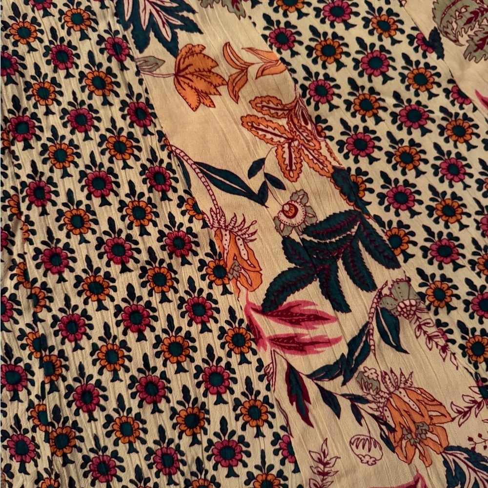 Angie Floral Wide-Leg Pants - Cream, Burgundy, Teal, Orange size S - Picture 5 of 8